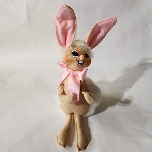 Annalee Easter Bunny Felt Figurine - Pink Bow & Ears -‎ Retired Spring Rabbit